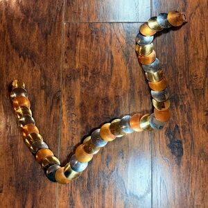 Vintage 80s Tri Color Metal Disk Stretch Belt 31” Boho Scalloped Gold Silver